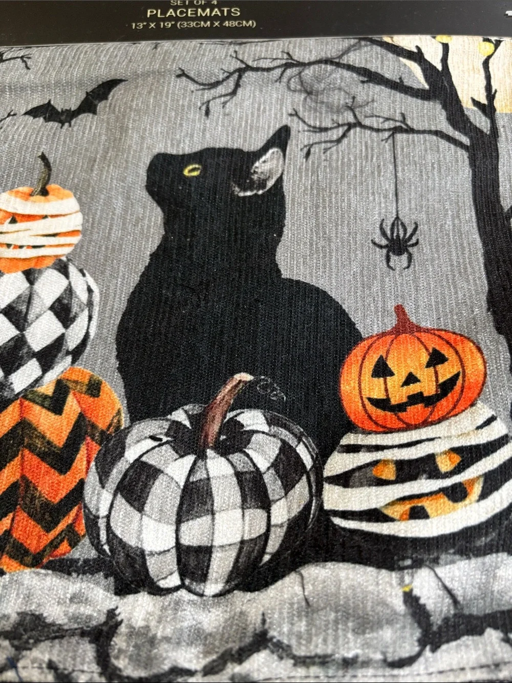 RACHEL ZOE Set/4 Mackenzie-Childs Inspired Cat & Pumpkin Halloween Placemats NEW